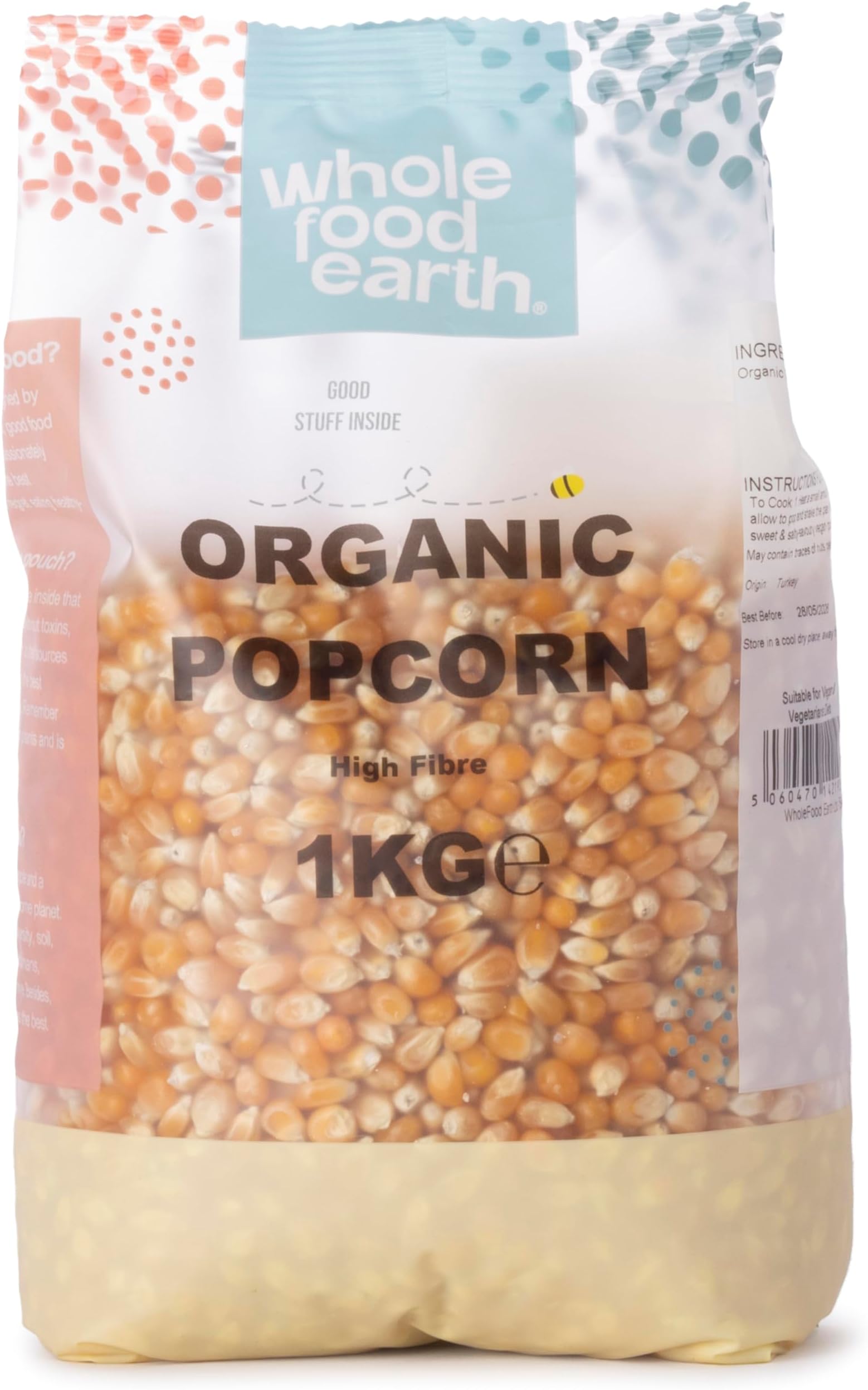 Organic Popping Corn – 1kg | GMO Free | Vegan | High Fibre | Certified Organic