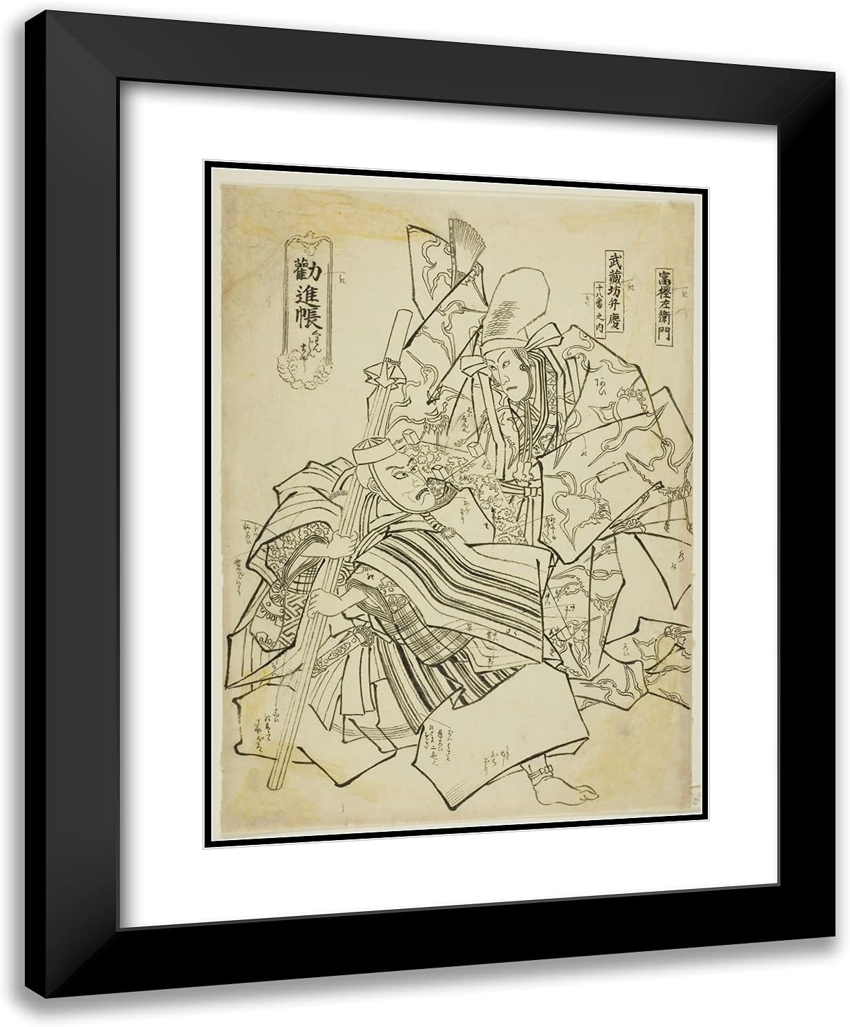 ArtDirect Utagawa Kunisada I (Toyokuni III) 19x24 Black Modern Framed and Double Matted Art Print Titled Ichikawa Ebizo V as Togashi Saemon and Ichikawa Danjuro VIII as Musashibo Benkei in Kanjincho (