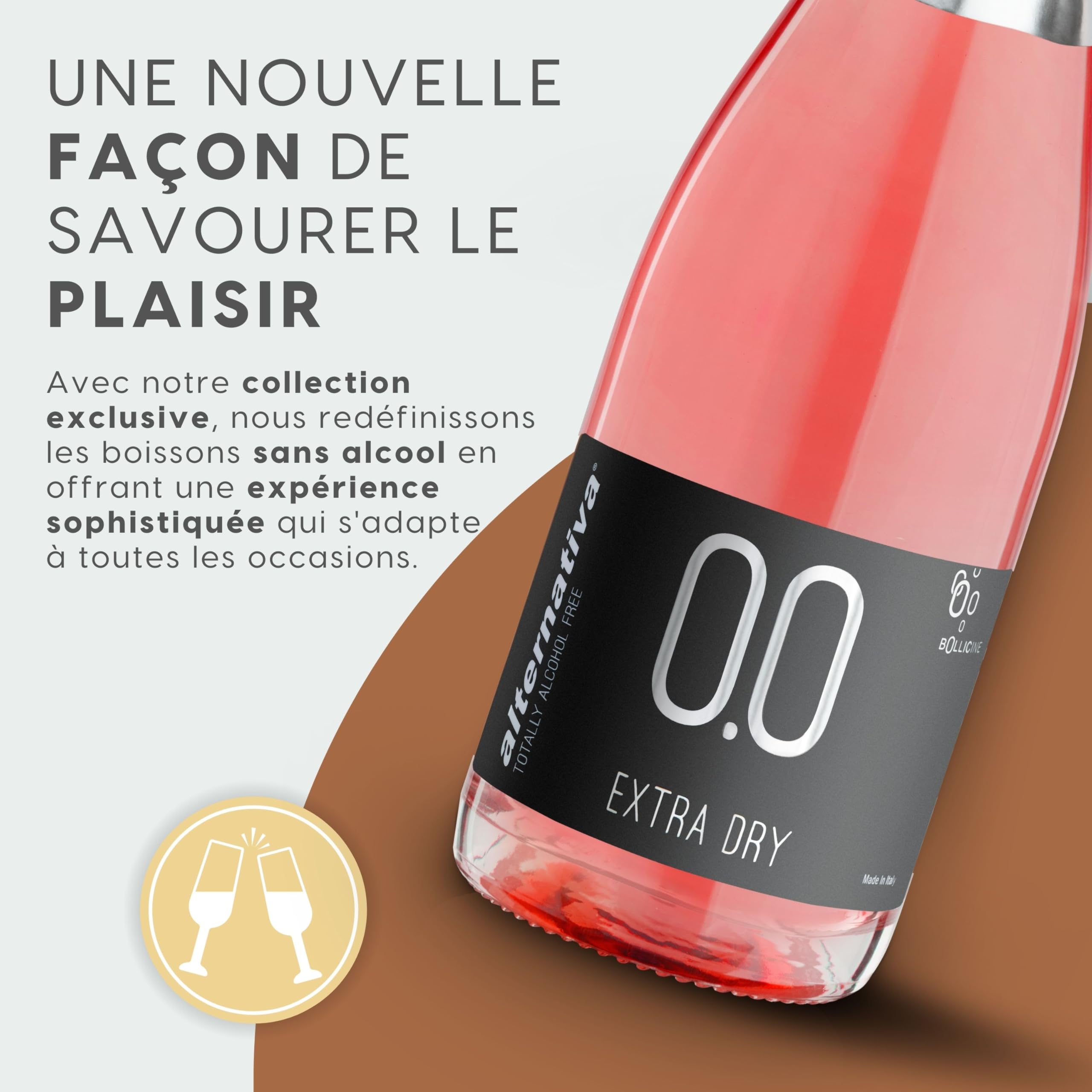 ALTERNATIVA Rosé Extra Sec Mousseux Sans Alcool 0.0% 6 Bouteilles de 750 ml | Bulles Italiennes Désalcoolisé Premium - Idéal pour Célébrations et Cadeaux