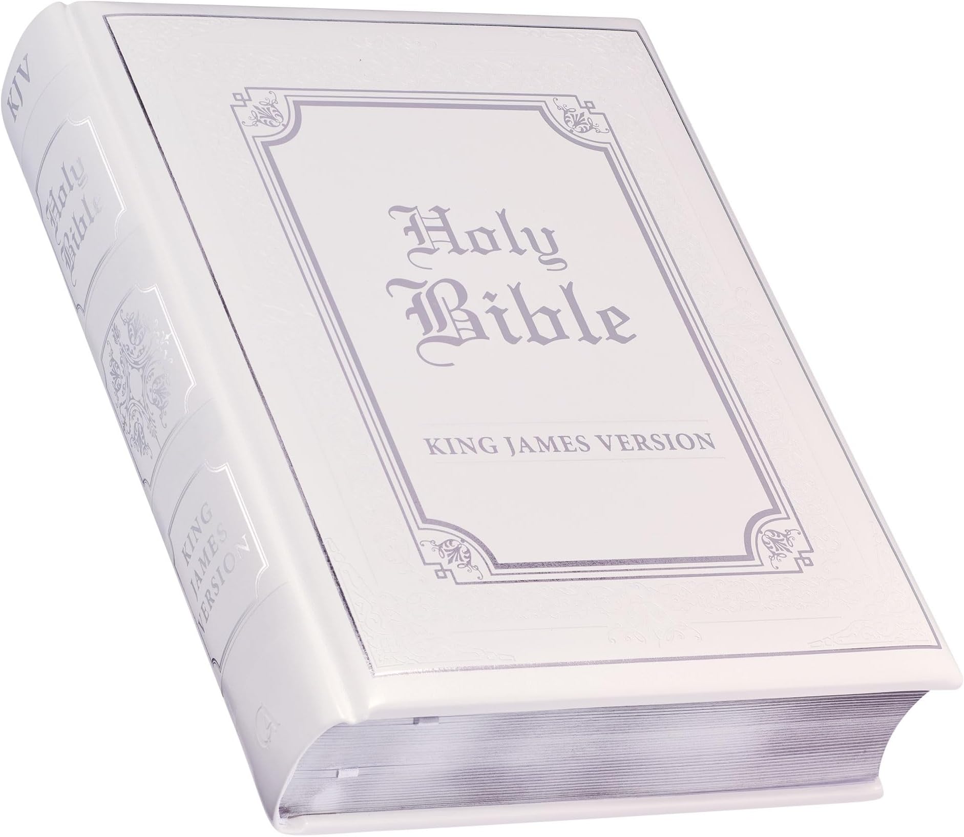 KJV Holy Bible, Classically Illustrated Heirloom Family Bible, Faux Leather Hardcover - Ribbon Markers, King James Version, White/Silver Hardcover – 6 March 2023