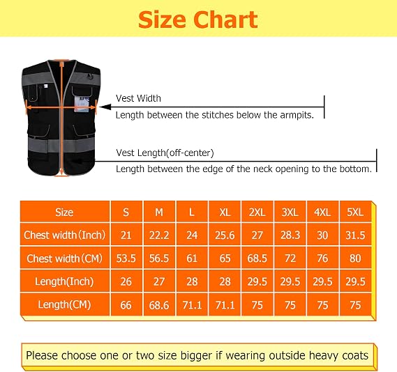 High Visibility Vest 9 Pockets with Reflective Strips Black S