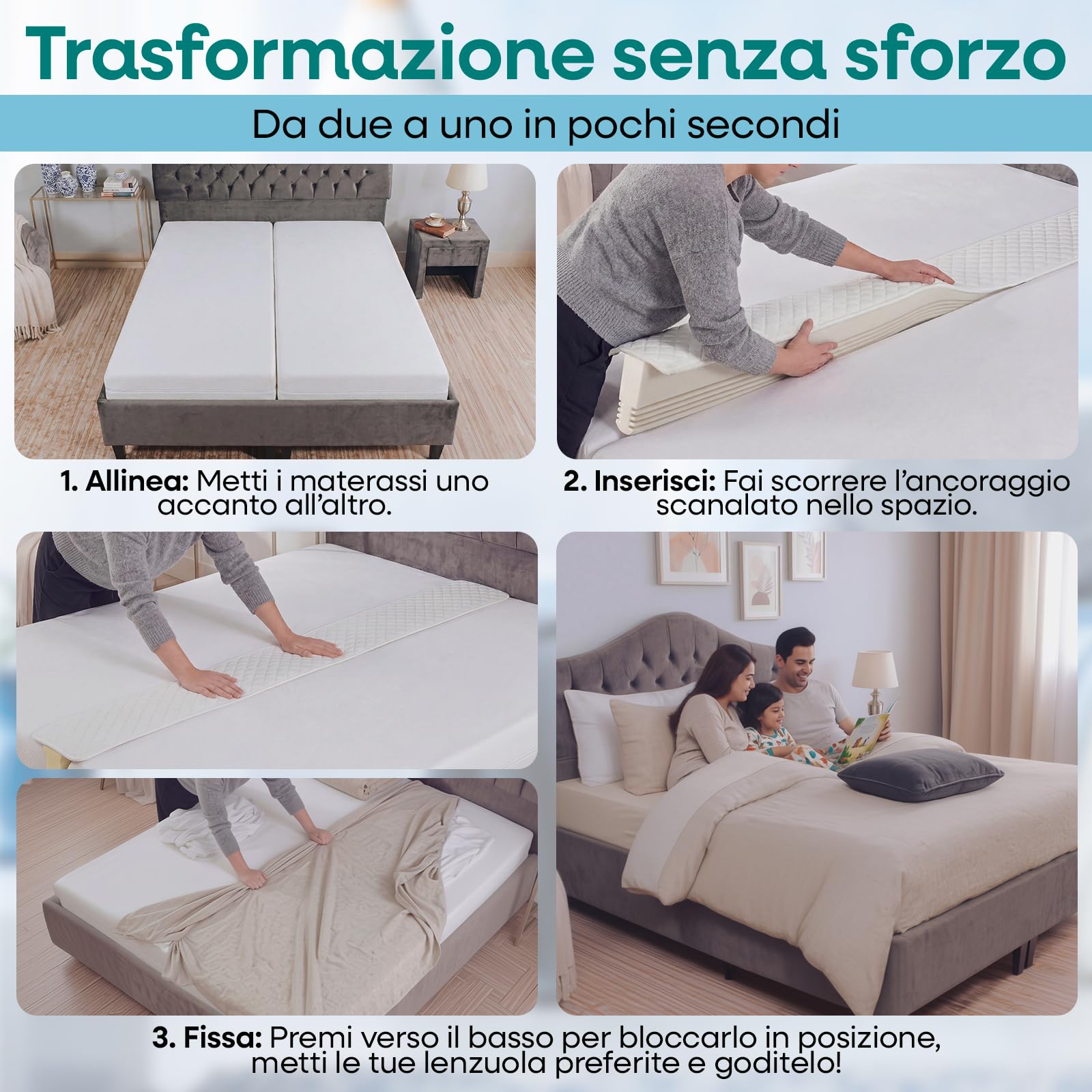 ZENO Unisci Materassi per Split King e Riempitivo per Fessure - Convertitore da Letto Singolo a Matrimoniale - Schiuma ad Alta Densità Premium - Sonno Senza Interruzioni per la Famiglia