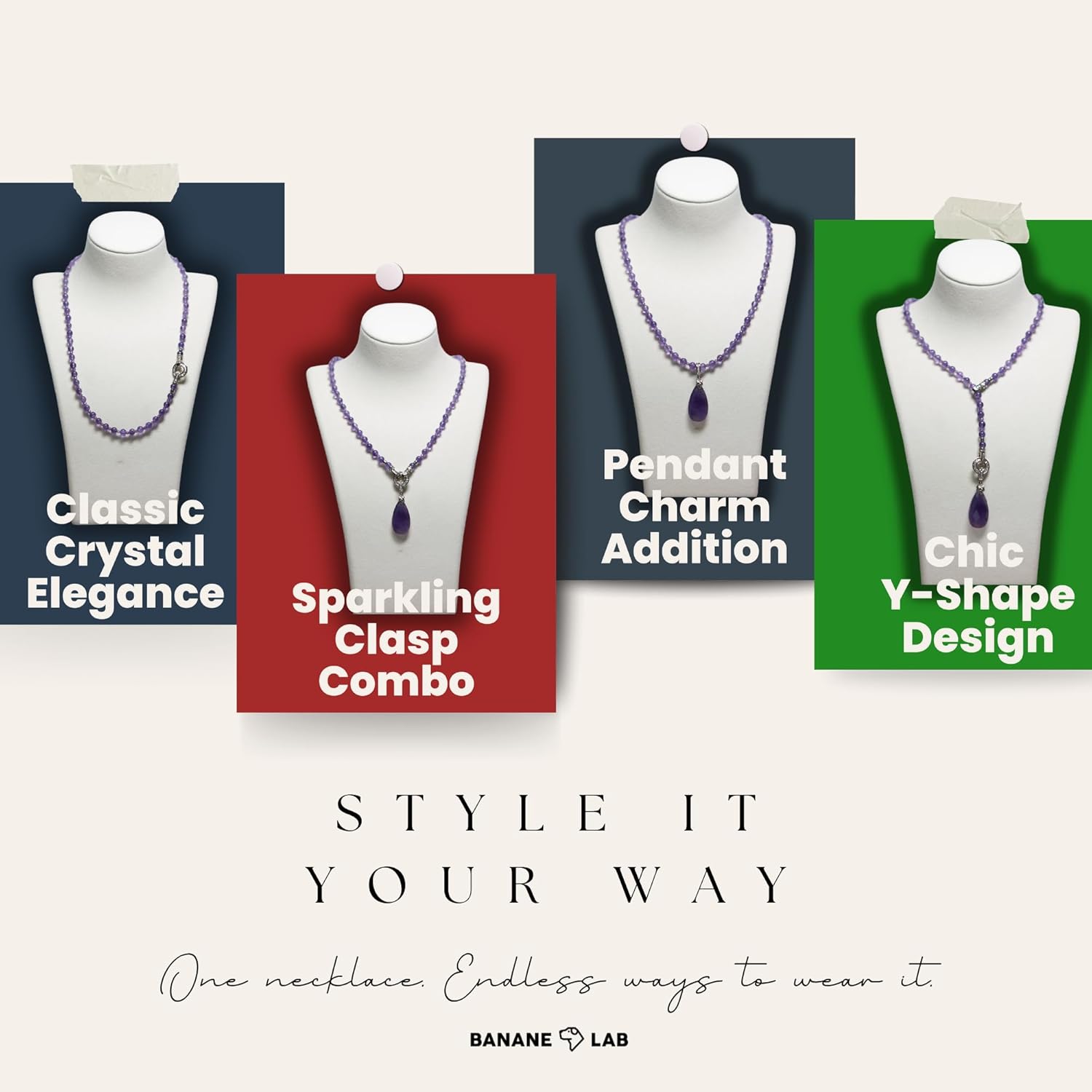 Natural Crystal Stone Beaded Necklace Choker for Women Men, Handmade 4MM Crystal Beads Necklace with Detachable Pendant & Palladium-Plated Clasp, Gifts for Her Him, Available in 4 Lengths