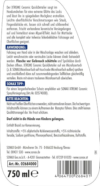SONAX Xtreme Ceramic QuickDetailer (750 ml) superschnelle Lackpflege mit Ceramic-Technologie für EIN perfektes Lackfinish und Extreme Glätte | Art-Nr. 02684000 - 2