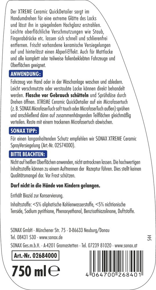 SONAX Xtreme Ceramic QuickDetailer (750 ml) superschnelle Lackpflege mit Ceramic-Technologie für EIN perfektes Lackfinish und Extreme Glätte | Art-Nr. 02684000 - 2