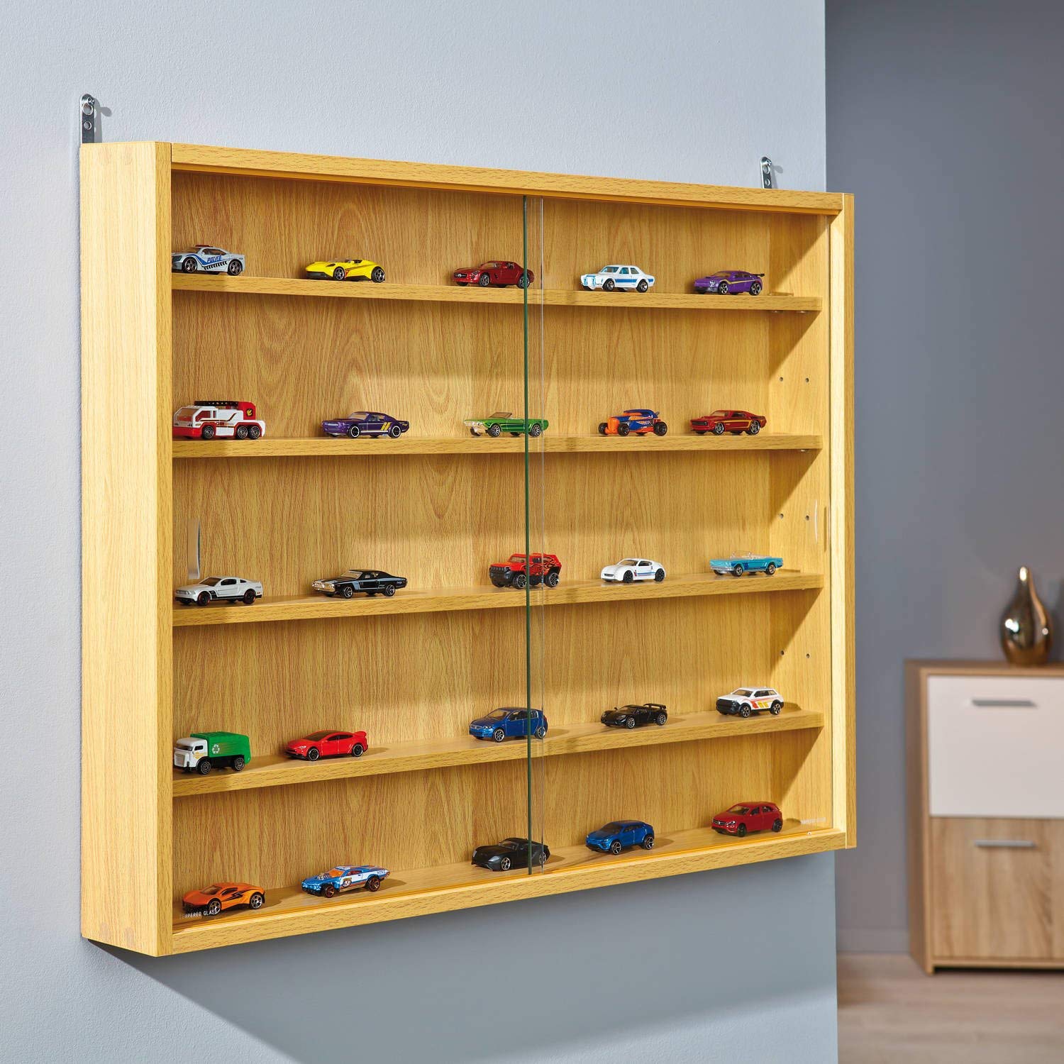 Inter Link Espositore da parete per oggetti da collezione Mobile a 4 ripiani 5 scomparti per miniature MDF Decoro Faggio (80x60x9,5 cm) Acquario