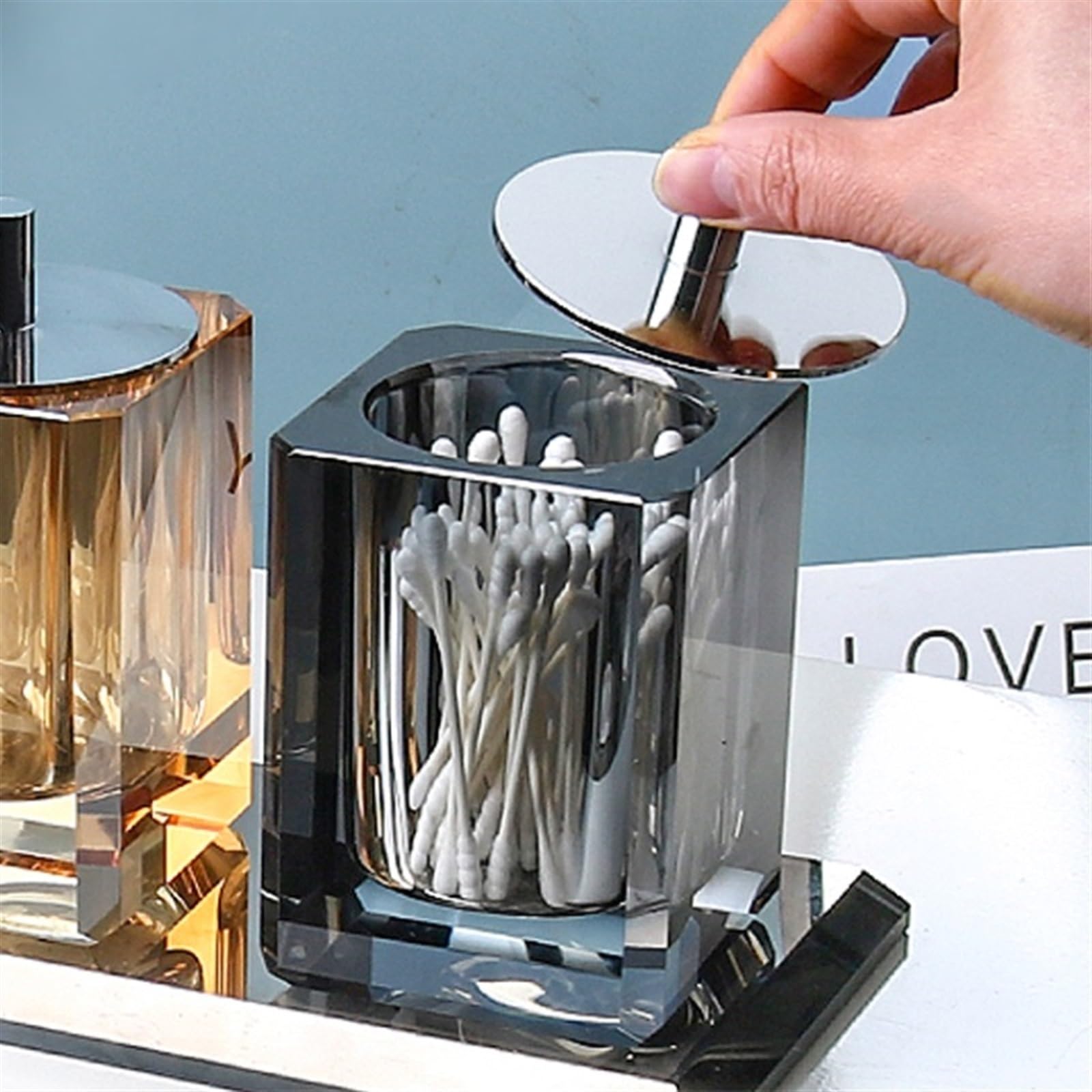Dispensador De Palillos De Dientes Caja de hilo Dental de cristal creativa, tarro for palillos de dientes, recipiente for almacenar bastoncillos de algodón, lavabo de baño, tarro de almacenamiento for