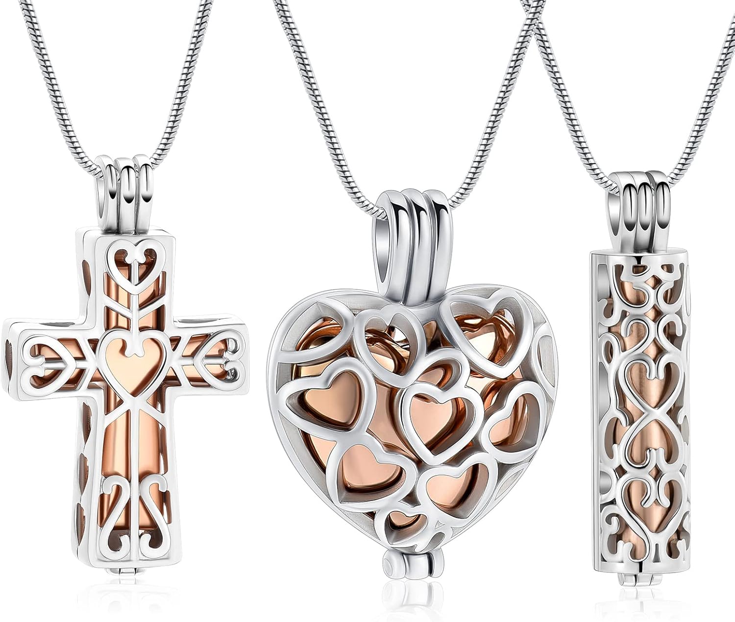 3 Pcs Cylinder/Cross/Heart Urn Necklace for Ashes Cremation Jewelry for Women Men Stainless Steel Memorial Necklaces Ash Holder for Human Pets Keepsake Jewelry for Loved Ones with Fill Tool