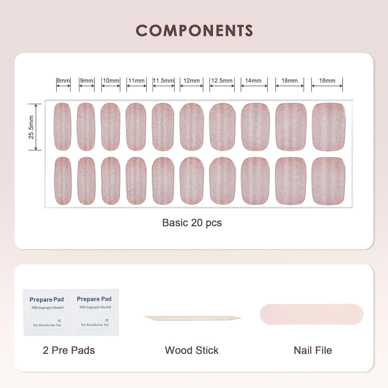 Semi Cured Gel Nail Strips – Real Gel Nail Polish Wraps for Brittle Nails | Long Lasting Easy Peel-Off Removal | Hema-Free | 20-Piece Glitter Cat Eye Pink Salon Sticker Kit with UV Light