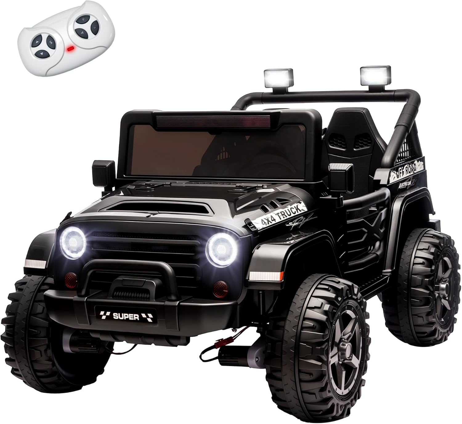 24V 2 Seater Ride On Car for Kids Ages 3-8, 4WD Electric Ride On Truck with Remote Control, Real-Time Battery Indicator, LED Lights, Bluetooth Music, 132 lbs Load Capacity, Gift Toy Car
