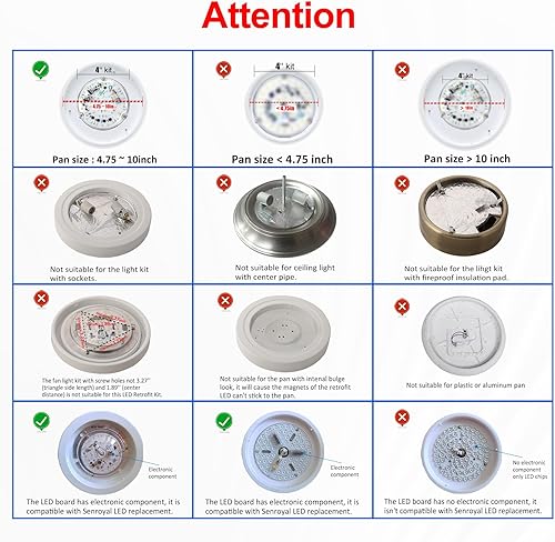 Miniatura 3 de Ventilador de techo de 4 pulgadas, repuesto de luz LED de 3000 K, 18 W, 2000 LM, kit de reacondicionamiento LED, kit de luz redonda brillante para