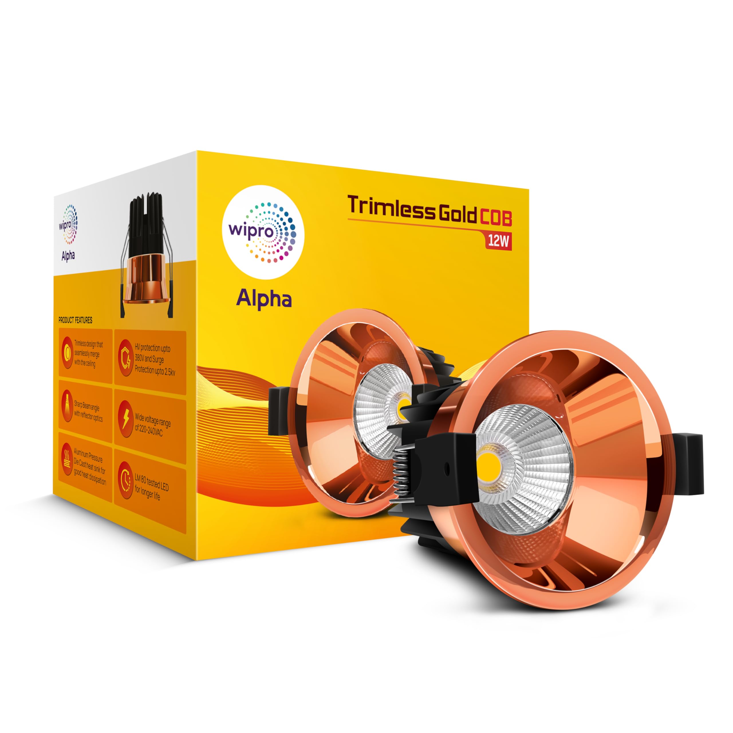 Wipro 12w Alpha Trimless Gold COB | Warm White (2700K) | Aluminium PDC Heat Sink | Sharp Beam Angle with Reflector for Home, Office and Store Cabinet Display | Pack of 1-image-45