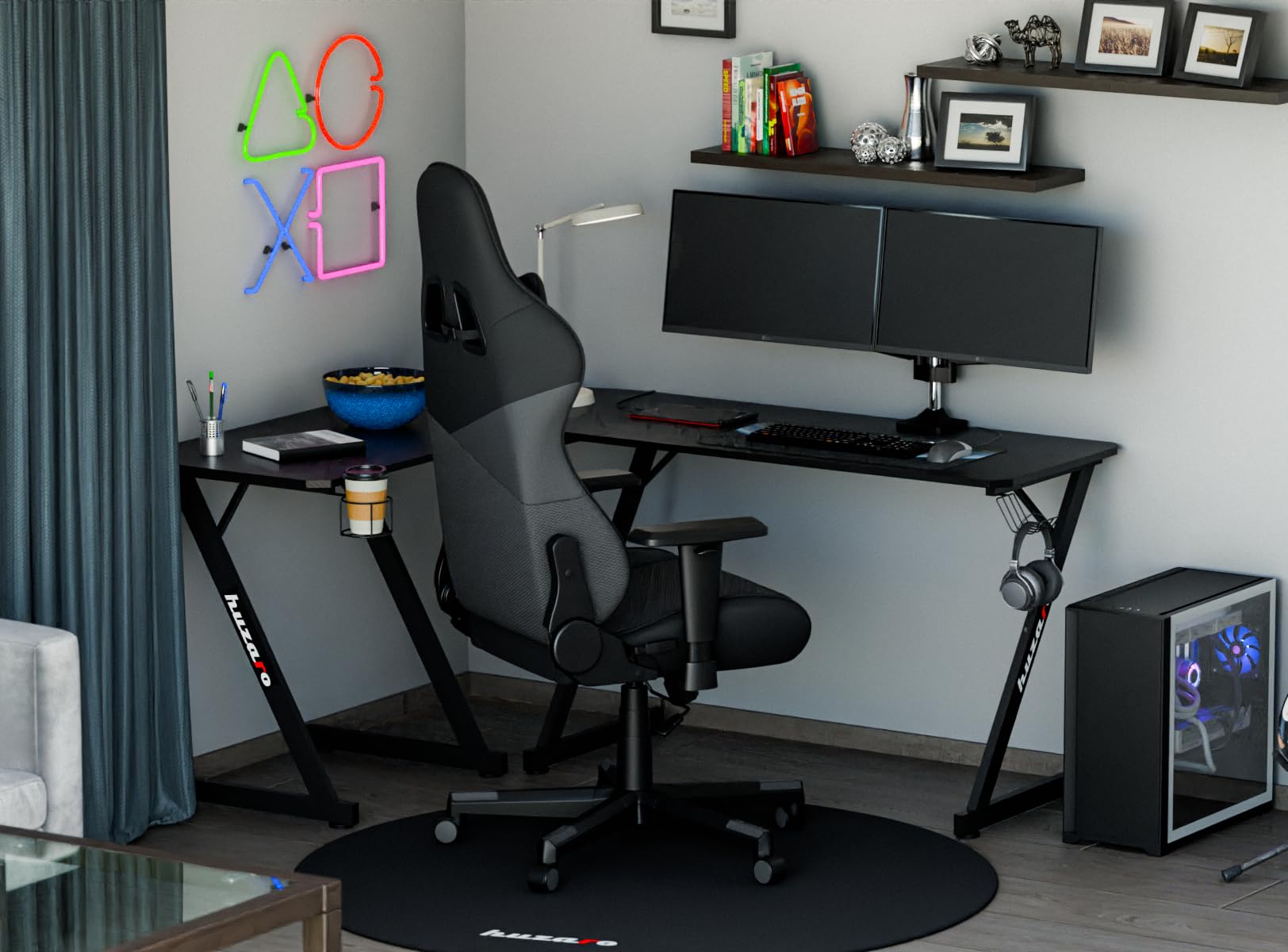 huzaro Hero 7.0, Bureau d'angle, Forme de L, Poste Gamer Plateau en Carbone