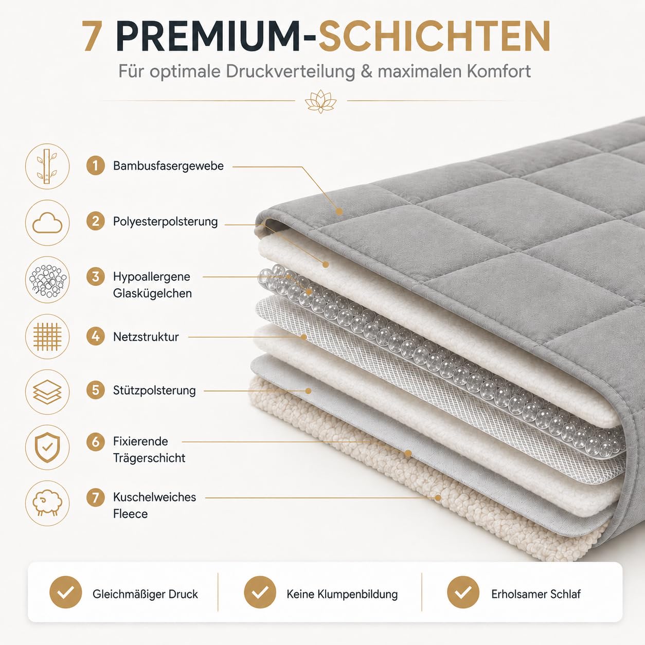 Gewichtsdecke - Weighted Blanket & Therapiedecke 2in1 kühlend & wärmend - Schwere Decke gegen Schlaflosigkeit, Stress & Angst - Bambusfaser Fleece mit Glasperlen - Oeko-TEX