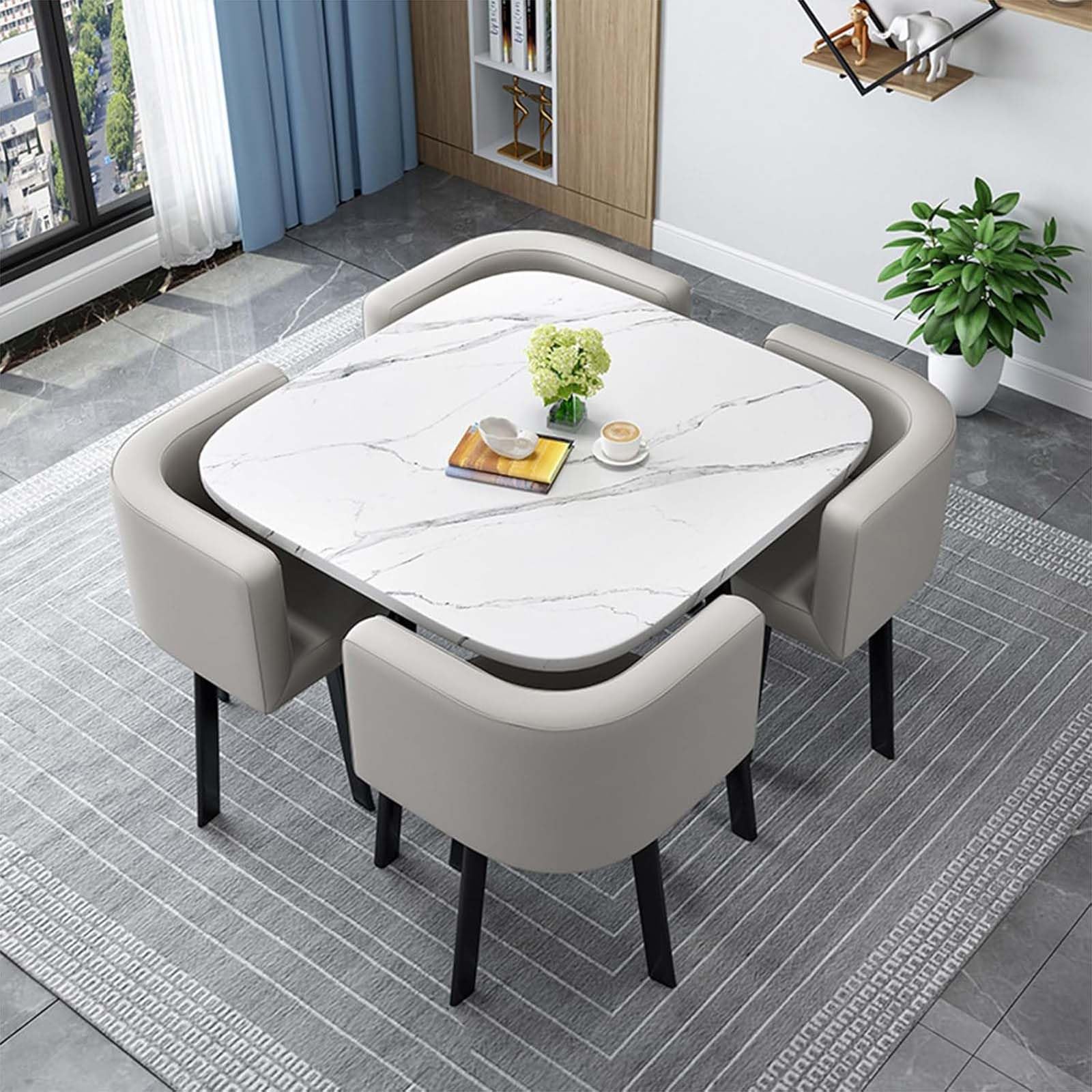 WOTZOV 5-Piece Round Conference Table Set With 4 Chairs 80Cm/31.5In Dining Table For Kitchen Space-Saving Stackable Chairs Modern Design For Living Room & Office Use,M 80cm/31.5in
