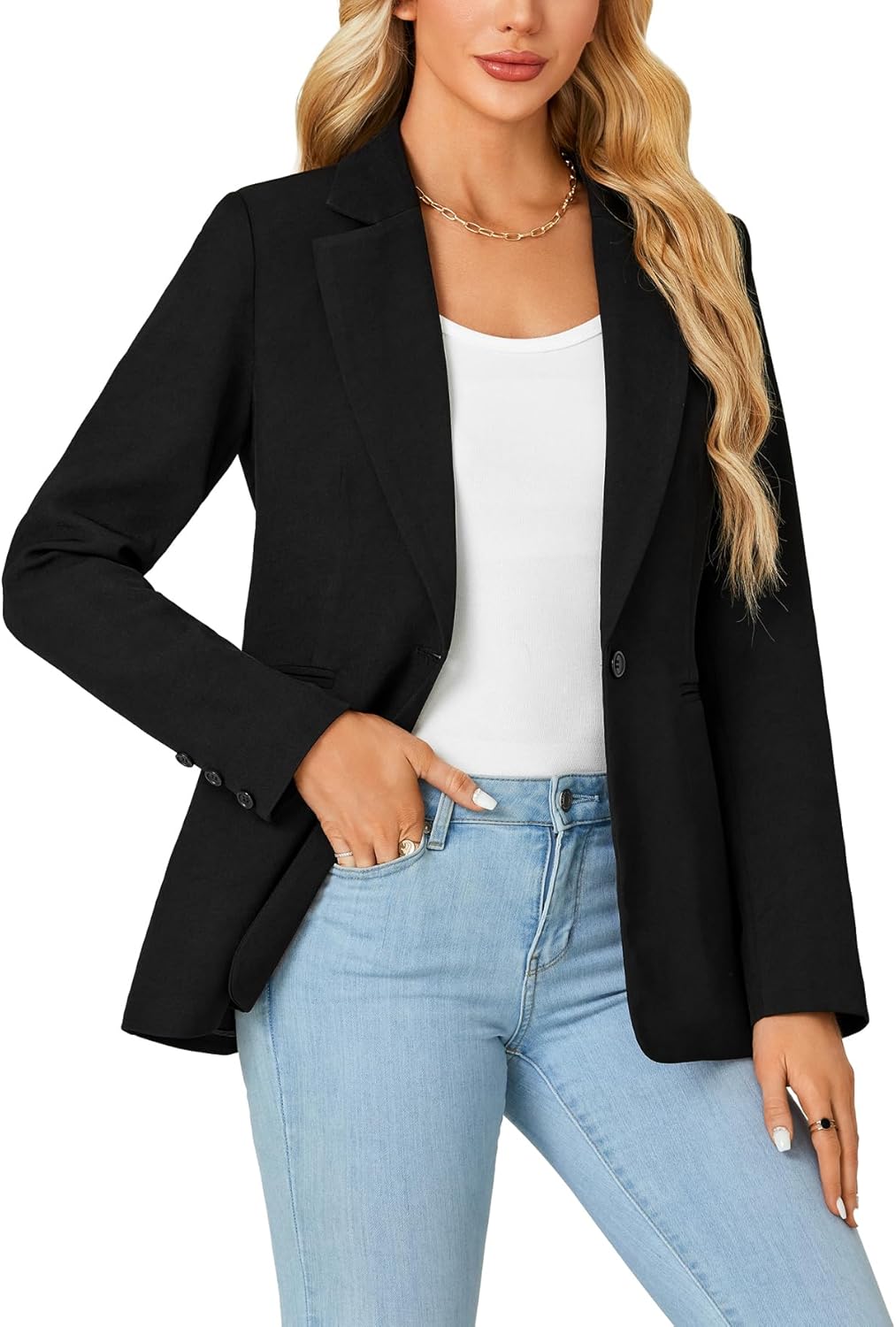 Rooscier Women's Blazer Jackets Long Sleeve Lapel Work Office Suits with Padded Shoulder