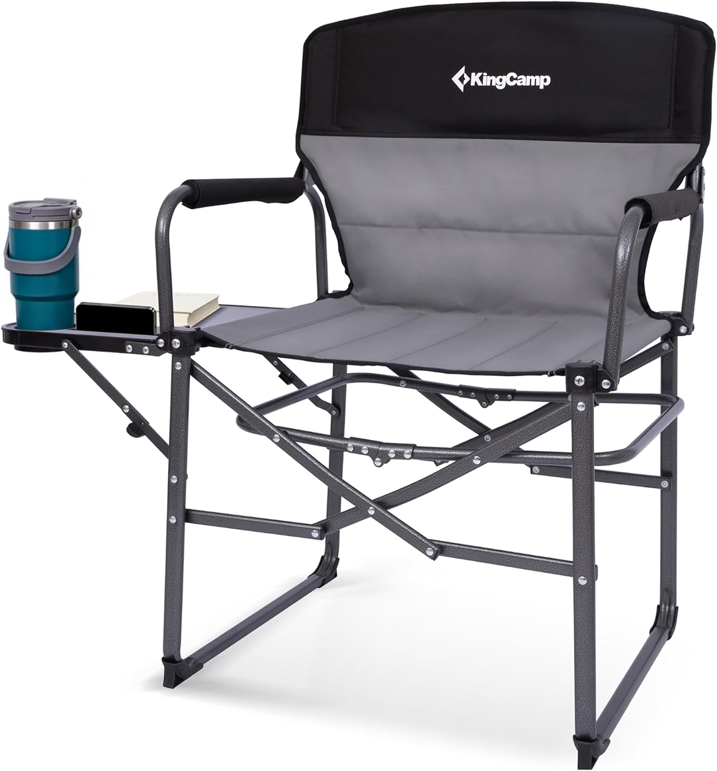 KingCamp Oversized Camping Directors Chair with Side Table, Compact Design Heavy Duty 440lbs, Folding Portable Padded Camp Chairs with Extra Wide Seat & Anti-Sag Fabric for Outdoor Fishing Sports Lawn