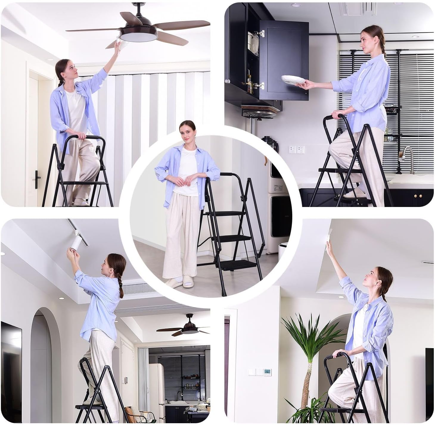 5-Step Folding Ladder Stool, Steel Step Ladder with Anti Slip Wide Pedals and Folding ladders Handle, Lightweight Portable 300 Portable Ladder Folding Ladder Pound Capacity Ladde