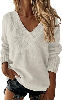 Suéter de punto para mujer, casual, holgado, color liso, manga larga, cuello en V, para hombre