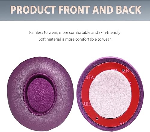 Miniatura 10 de Almohadillas de repuesto de piel sintética de proteína compatible con los auriculares inalámbricos Dr. Dre Solo 2.0 Solo3 (violeta)