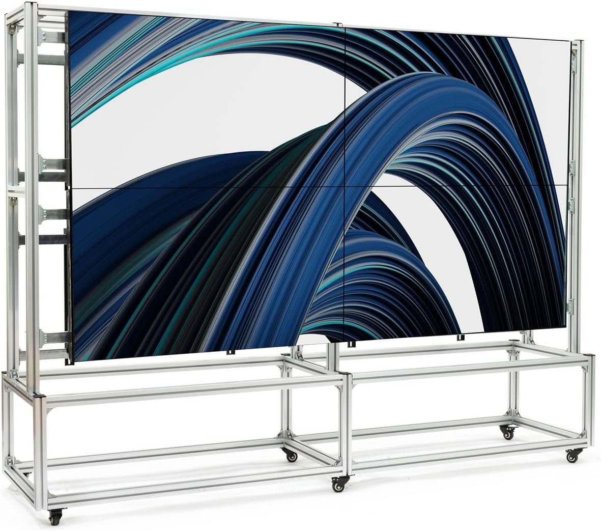 Displays2go Video Wall Stand for (8) 49" - 55" TV Screens, Double-Sided, Wheels - Silver (DXVWALL2X2)