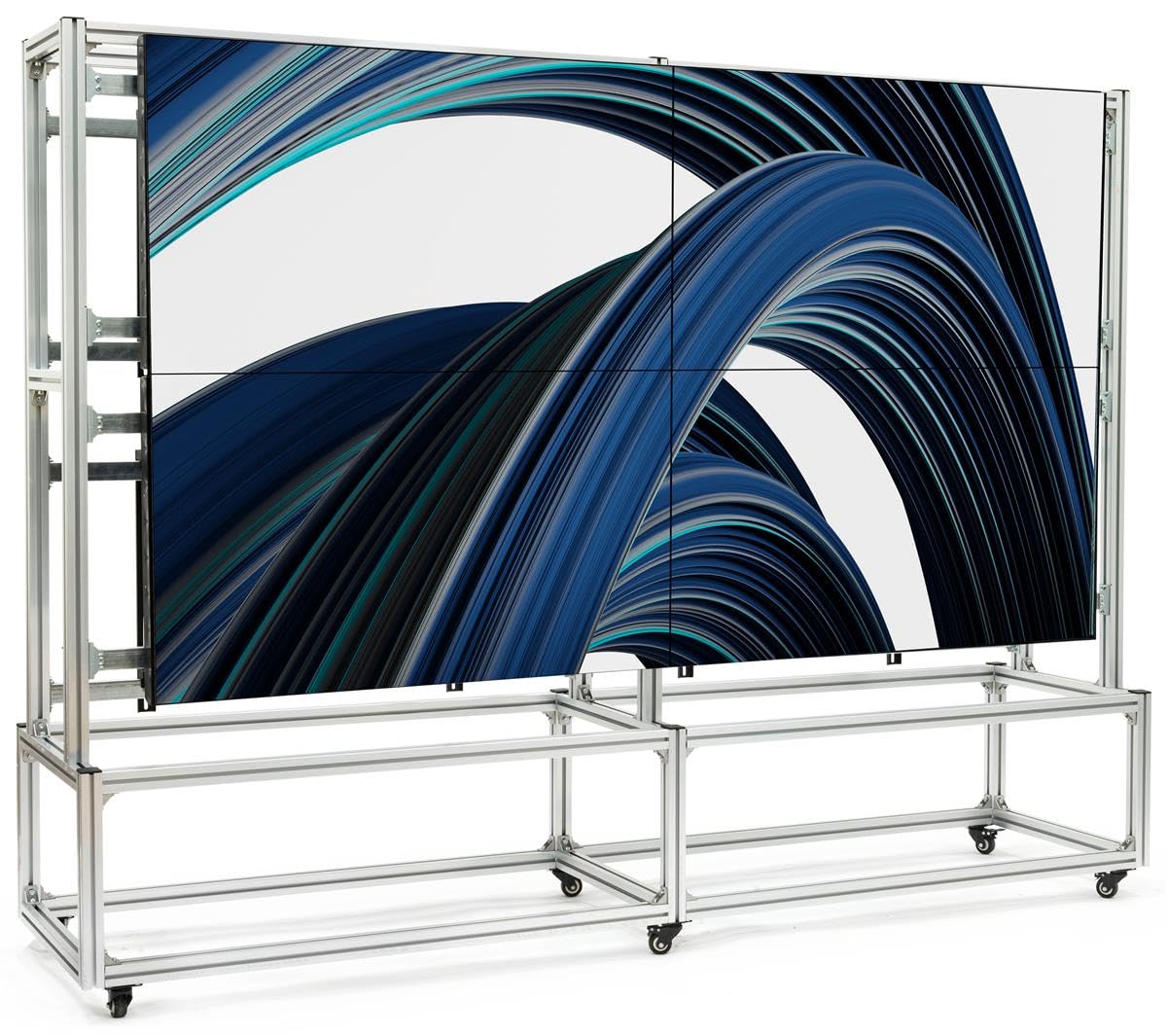 displays2go video wall stand for 8 4934 - 5534 tv screens double-sided wheels - silver dxvwall2x2
