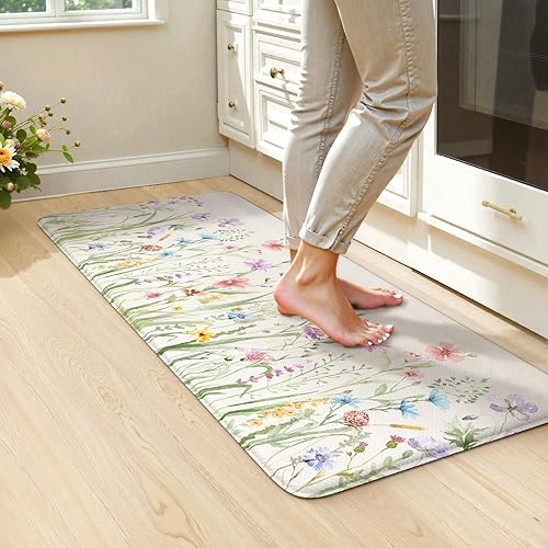 Miniatura 40 de KIMODE Tapete Antifatiga de Cocina para Piso, Juego de 2 Alfombras de Cocina Florales Estilo Granja, Tapetes de Piso de Cocina Antideslizantes,