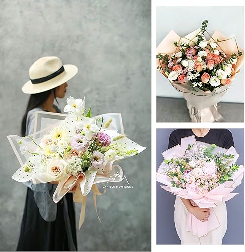 Miniatura 4 de Tenare 36 piezas de papel de regalo de flores impermeables esmerilado para ramo y cinta de satén de doble cara de 50 yardas para suministros de ramo