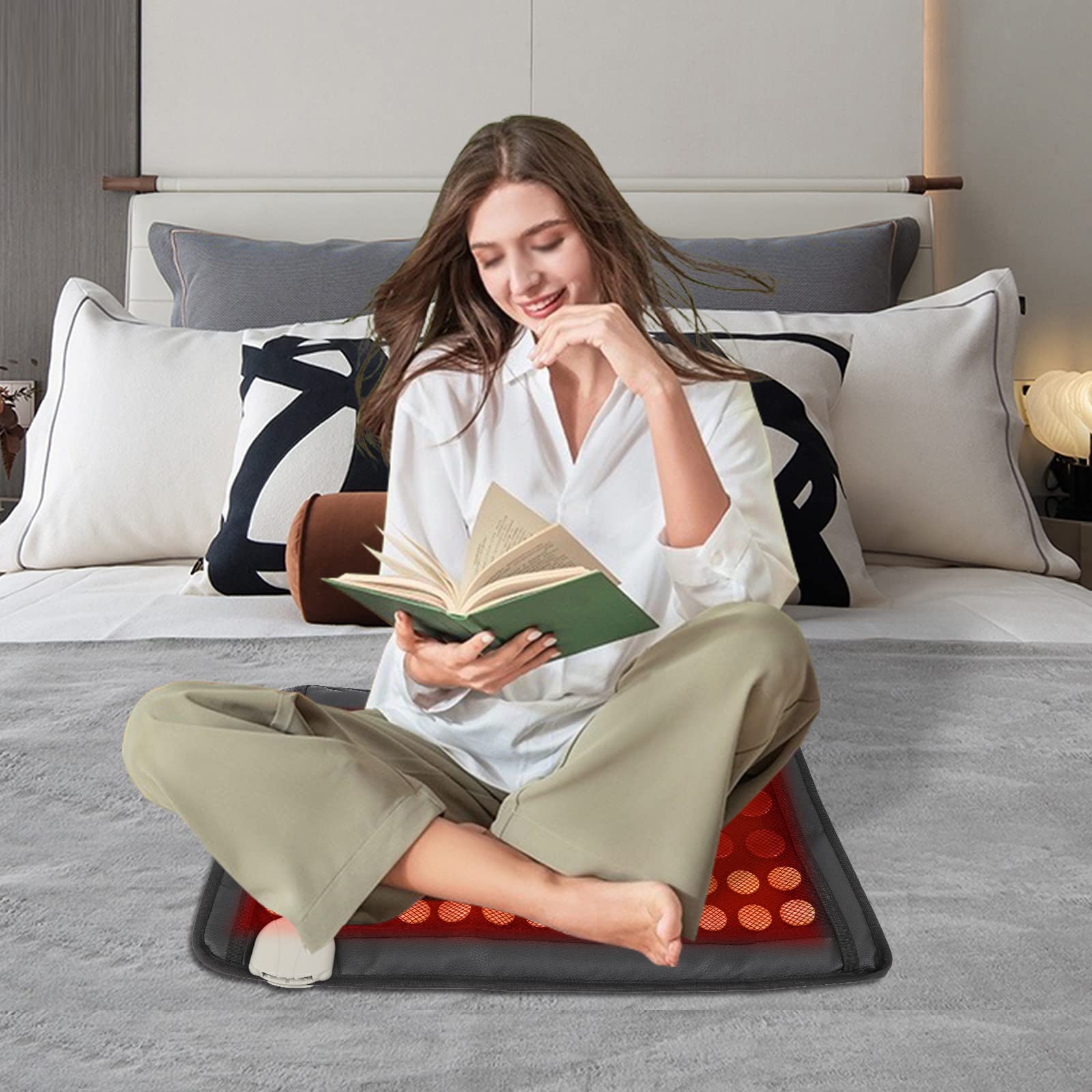 Cuscino riscaldante a infrarossi Small Pro con Smart Controller con giada naturale e pietre tormalate, per uffici, appartamenti, 59,5 x 40 cm, marrone scuro