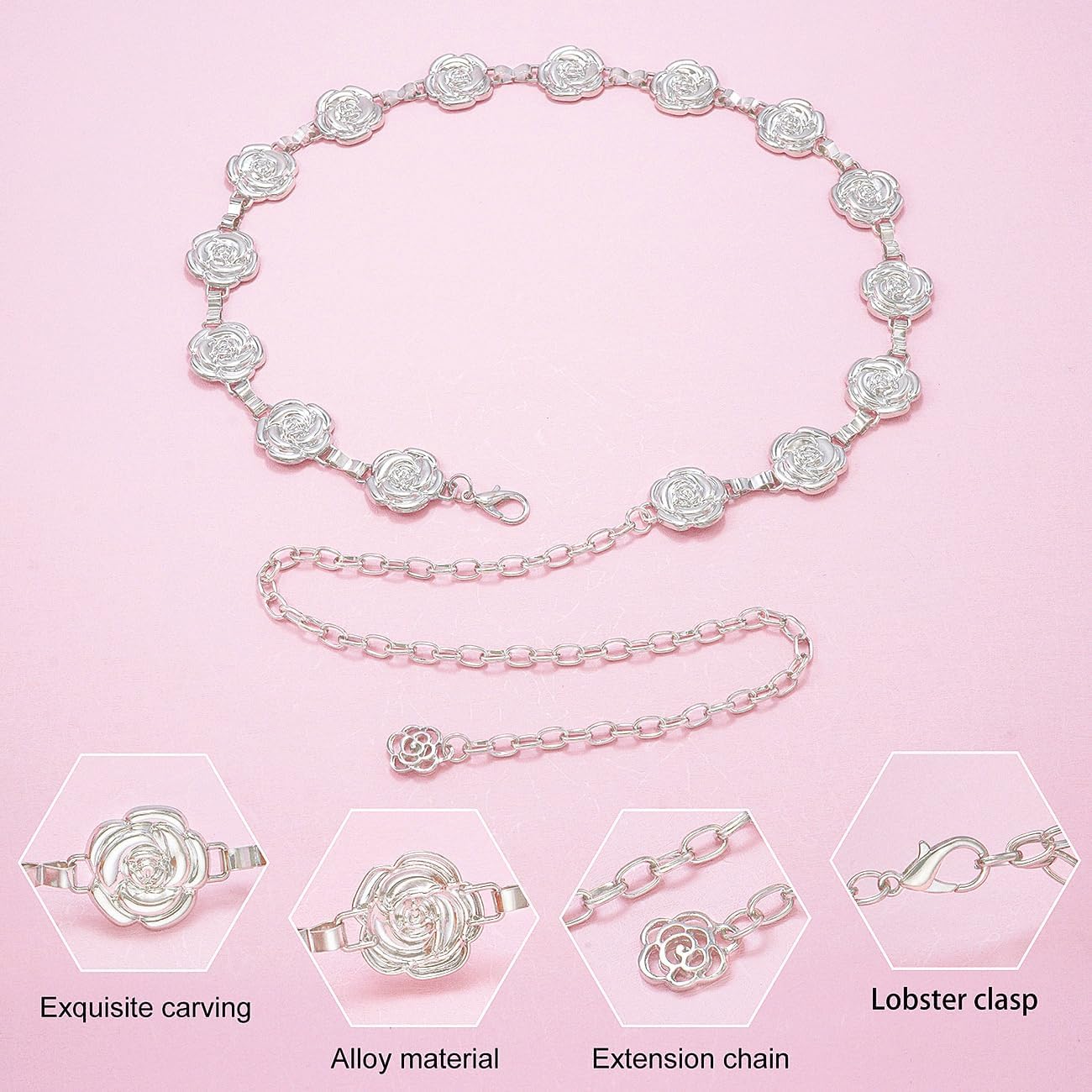Glamorstar Hollow Flower Belt for Women Waist Chain Belts for Dresses - Image 5