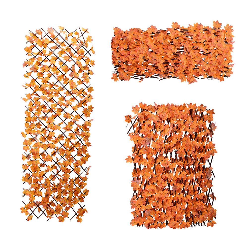 YATAI Wholesale 12 Pcs Bamboo Wooden Fence with Artificial Plants Orange Maple Leaves Expandable Wicker for Home Garden Decoration