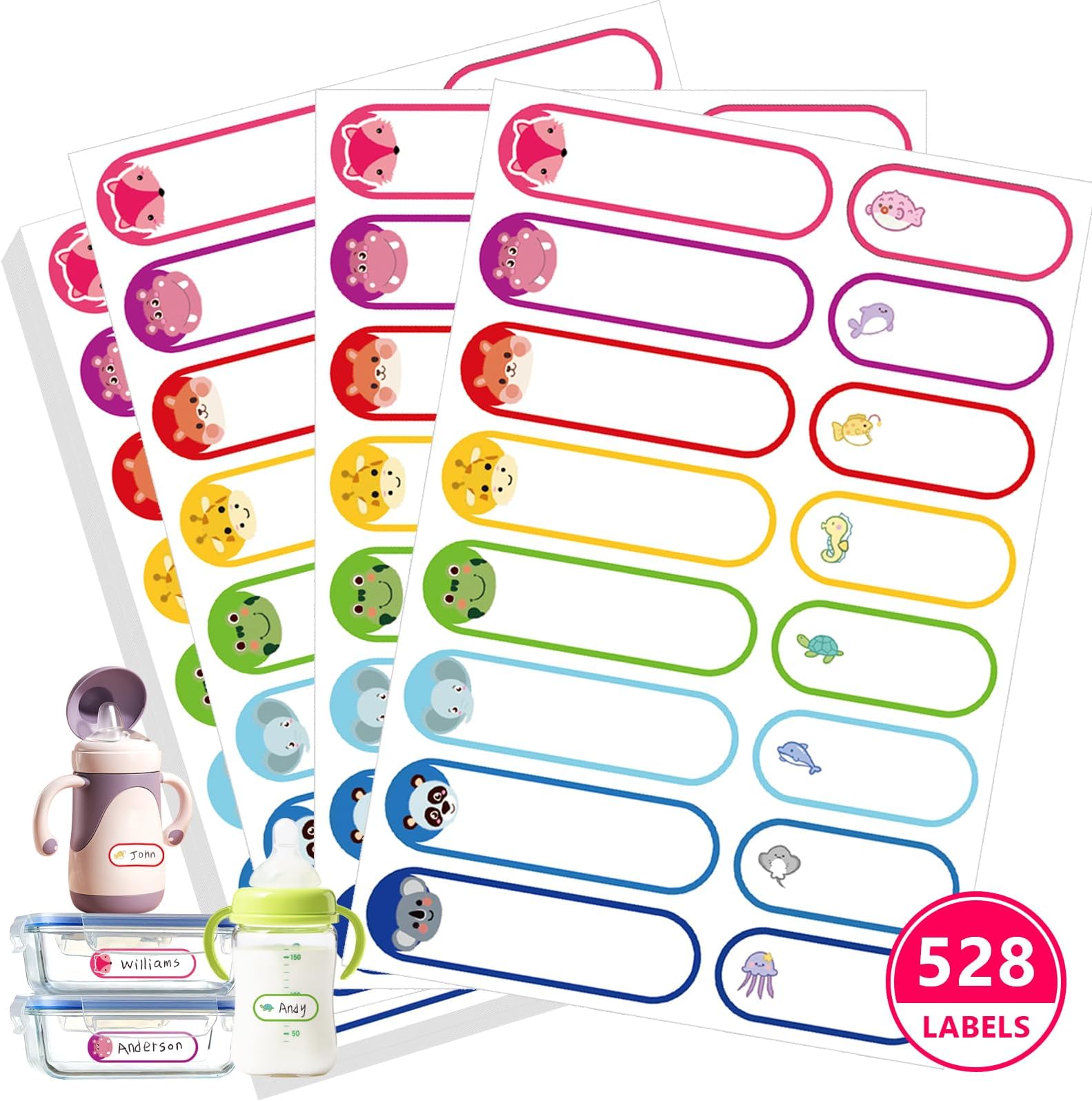 528 Pcs Baby Bottle Labels for Daycare Essentials, Tinabless Waterproof Baby Name Label, Washable Bottle Labels, Reusable Self-Adhesive Tag Stickers for School Essentials, Self-Laminating Write-on