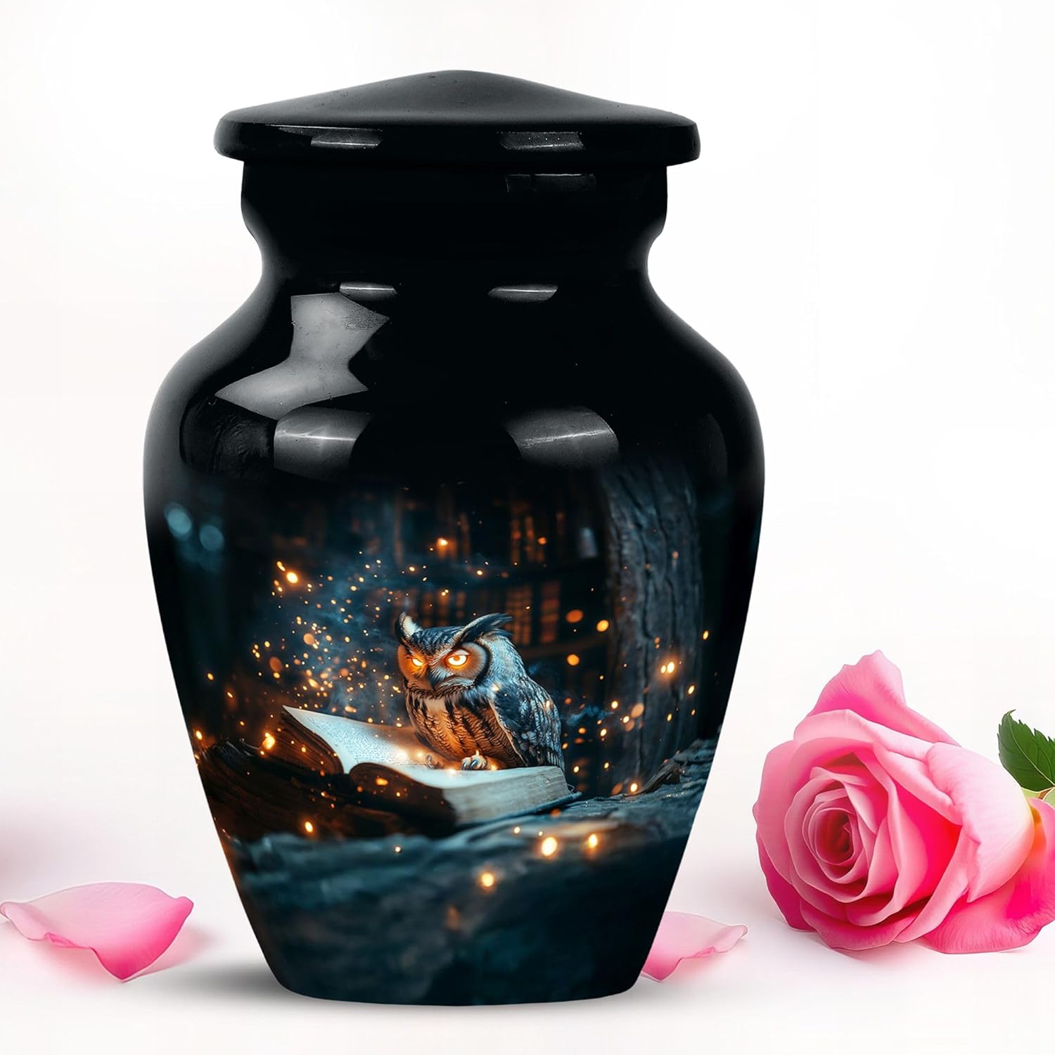 Black Wise Owl Small Urns for Human Ashes Keepsake - Funeral Urns for Human Ashes Adult Female & Male 3 Inch 1 Pcs
