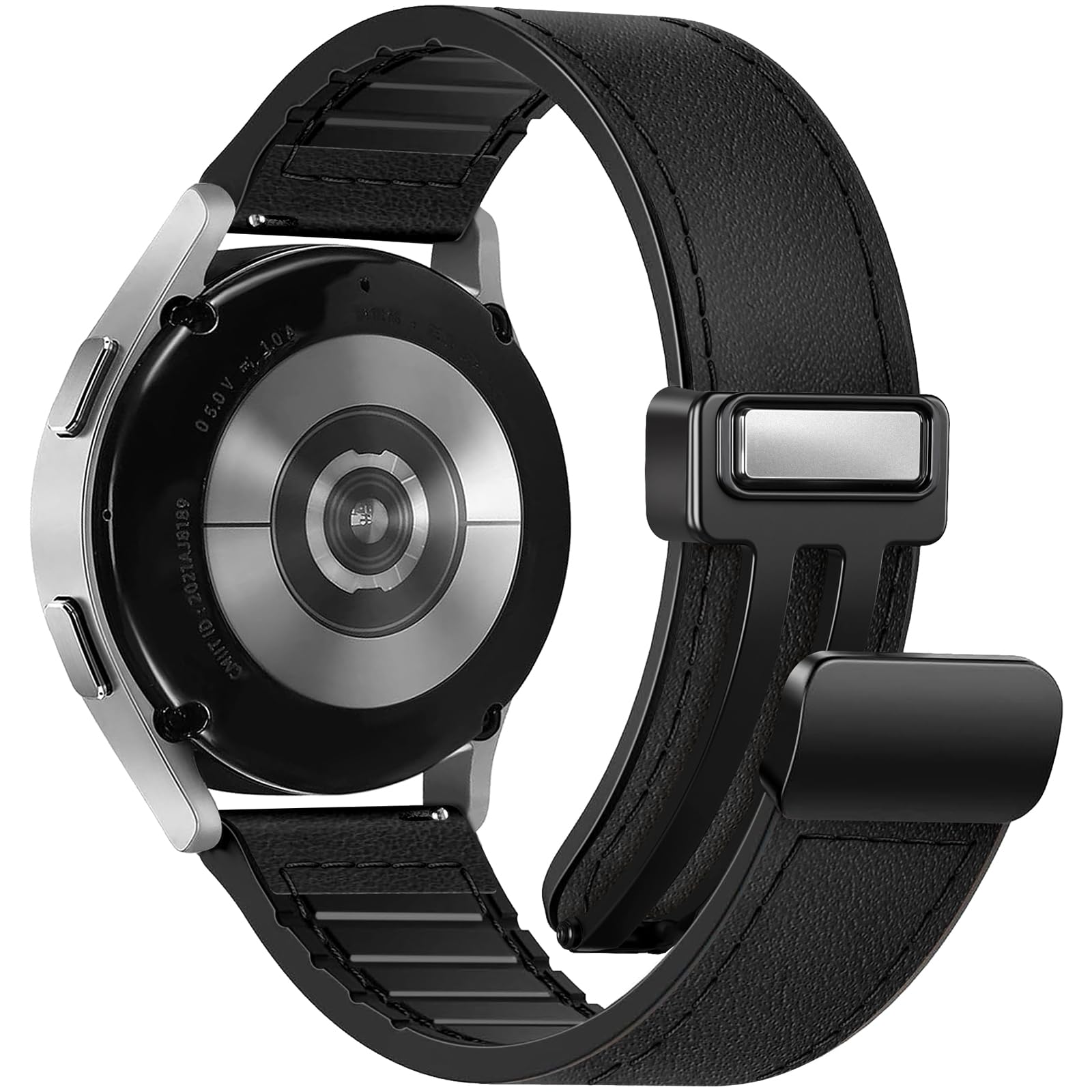 Magnetic Leather Band Compatible with Samsung Galaxy Watch 7/6/5/4/Active 2 40mm 44mm/Watch 6 Classic 43mm 47mm/Watch 5 Pro 45mm/Watch 4 Classic 42mm 46mm, 20mm Strap for Men