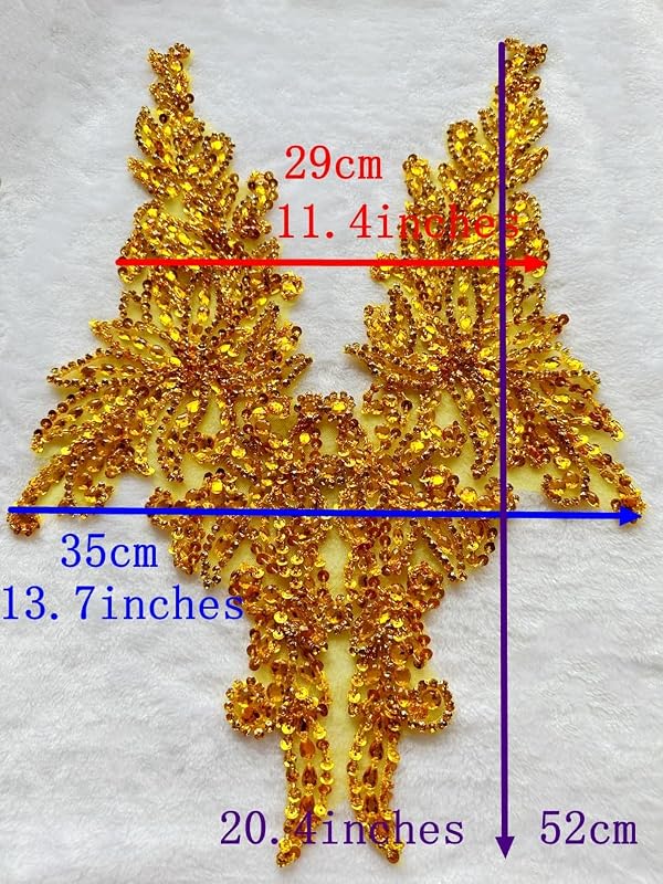 Handmade Rhinestones lace Applique sew on Beads Sequins Trim Patches Accessories for Girl Dress Clothing (Orange) by Blune - Image 5