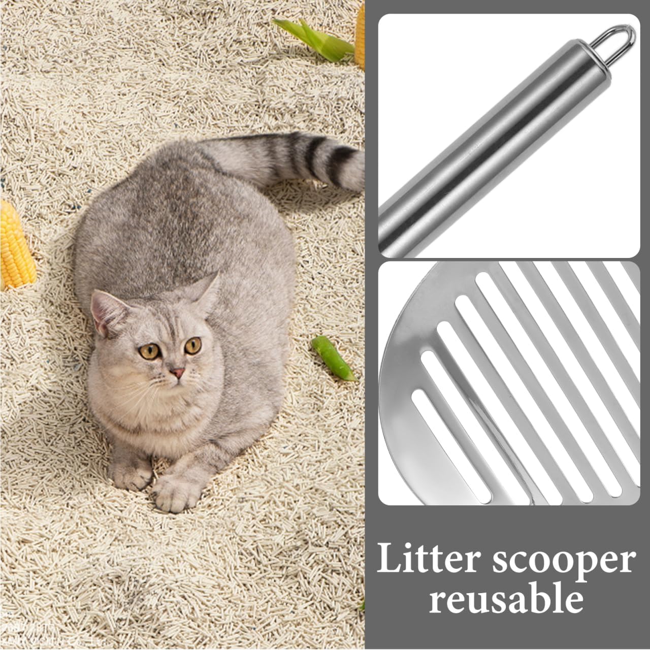 Heavy Duty Stainless Steel Cat Litter Scoop Metal Sifter Poop Scooper for Efficient Cat Litter Box Cleaning 13.18X4.68 Inches