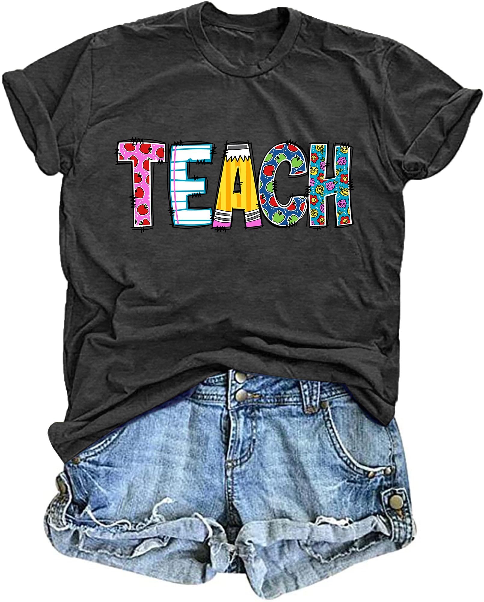 ELDPSTeacher Shirts for Women: Funny Teach T Shirt Teacher Life Tees Cute Teachers Gifts Tops Blouse