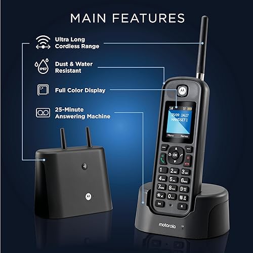 Miniatura 3 de Motorola O213 DECT 6.0 - Teléfono inalámbrico de largo alcance, teléfonos inalámbricos para el hogar y la oficina con contestador automático,