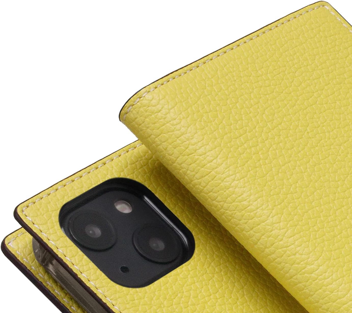 D8 Neon Full Grain Leather Wallet Case for iPhone 14 Plus - Handcrafted Diary Style with Card Holders and Side Cash Pocket, Gift Box Included (Lemon)