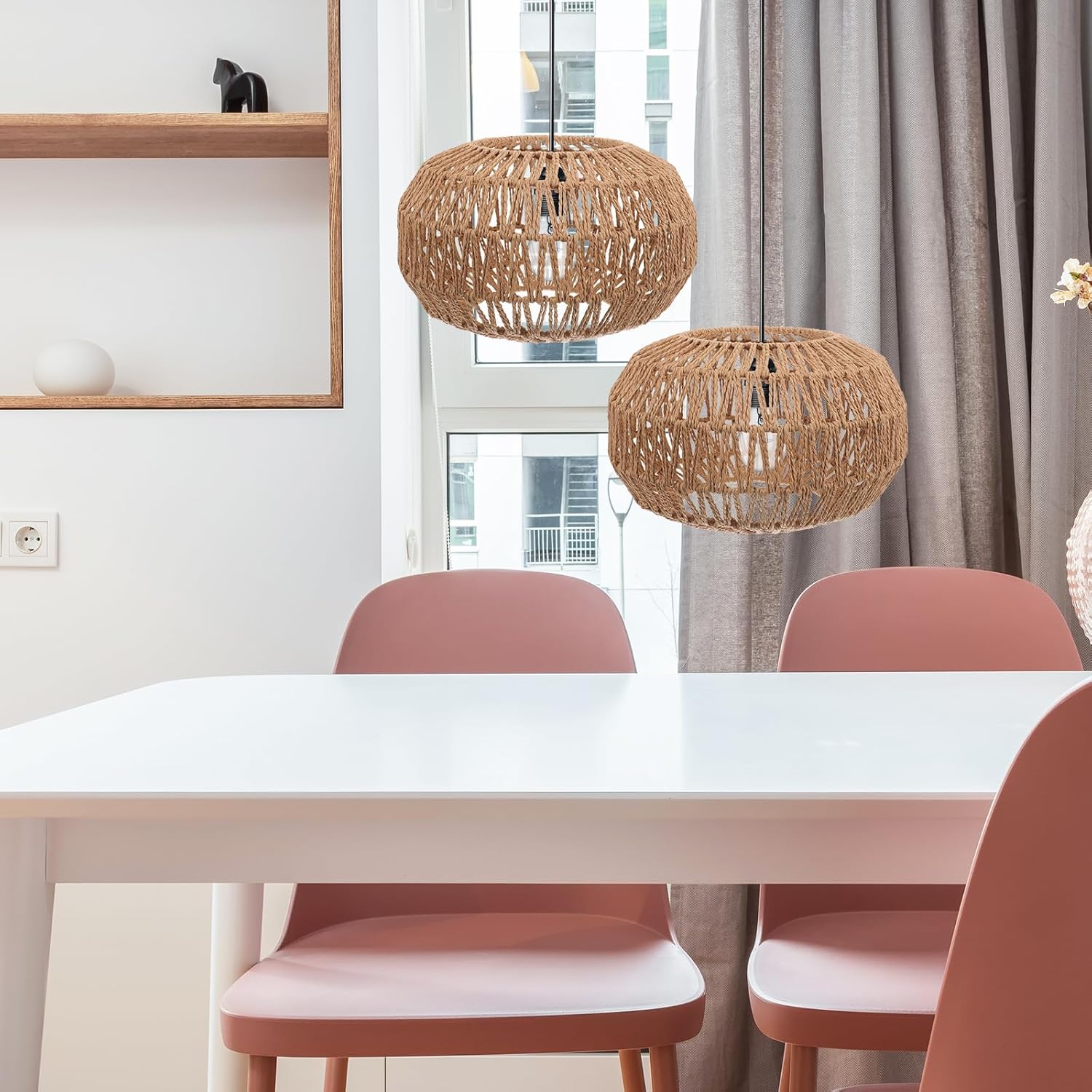 GANAZONO Woven Paper Rope Lamp Shade Simulation Rattan Pendant Light Shade Replacement Ceiling Covers for Pendant Floor Table Lamps Drawing Room Bedroom Kitchen Office Hotel Compatible with Bulb E27