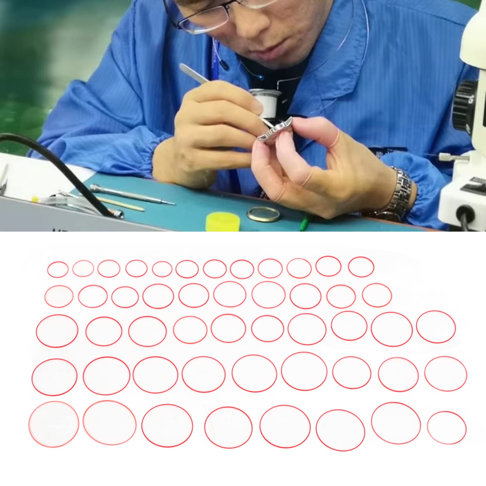 49 guarnizioni in gomma per orologio, altezza 0,9 mm, diametro da 16 a 40 mm, colore: rosso