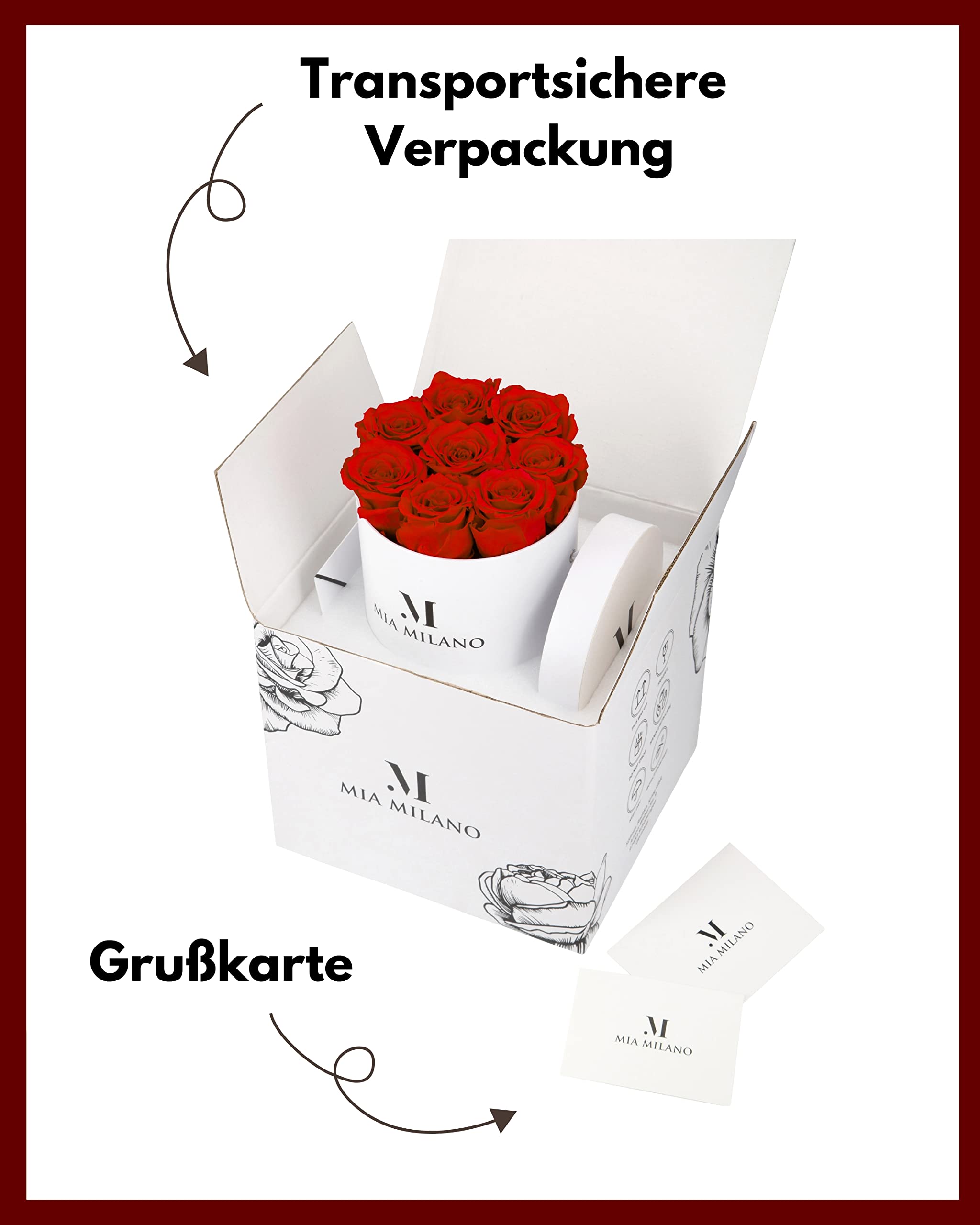 Mia Milano Infinity Rosen Weiß für Sie | 5 Jahre haltbar | Geschenk Rosenbox mit 9 echten konservierten Rosen | Handgefertigt in Deutschland