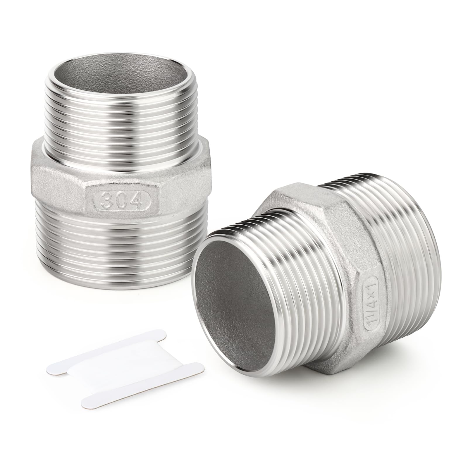 TAISHER 2PCS Cast 304 Stainless Steel Hex Nipple, Reducer Pipe Fitting 1-1/4" NPT Male x 1" NPT Male
