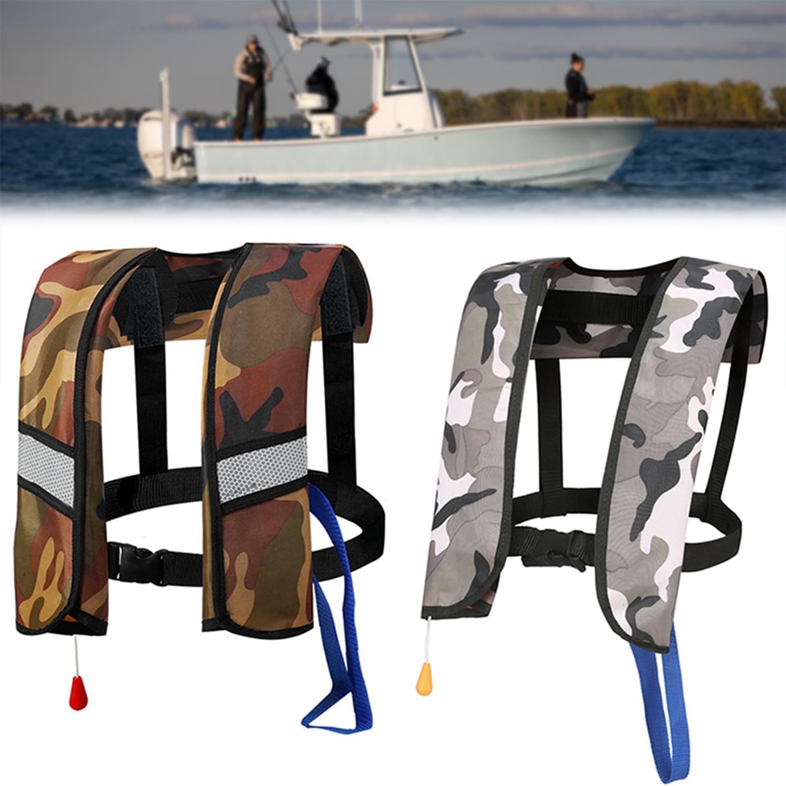 Giubbotti di salvataggio gonfiabili automatici senza cilindro, forte assistenza professionale 150 n, con trachea e gilet per kayak, spiaggia, snorkeling, blu navy