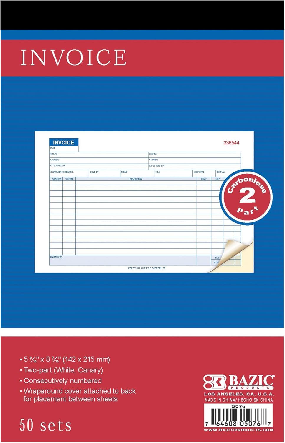 Amazon.com : BAZIC Invoice Book, 50 Sets 5 9/16" x 8 7/16" 2-Part ...