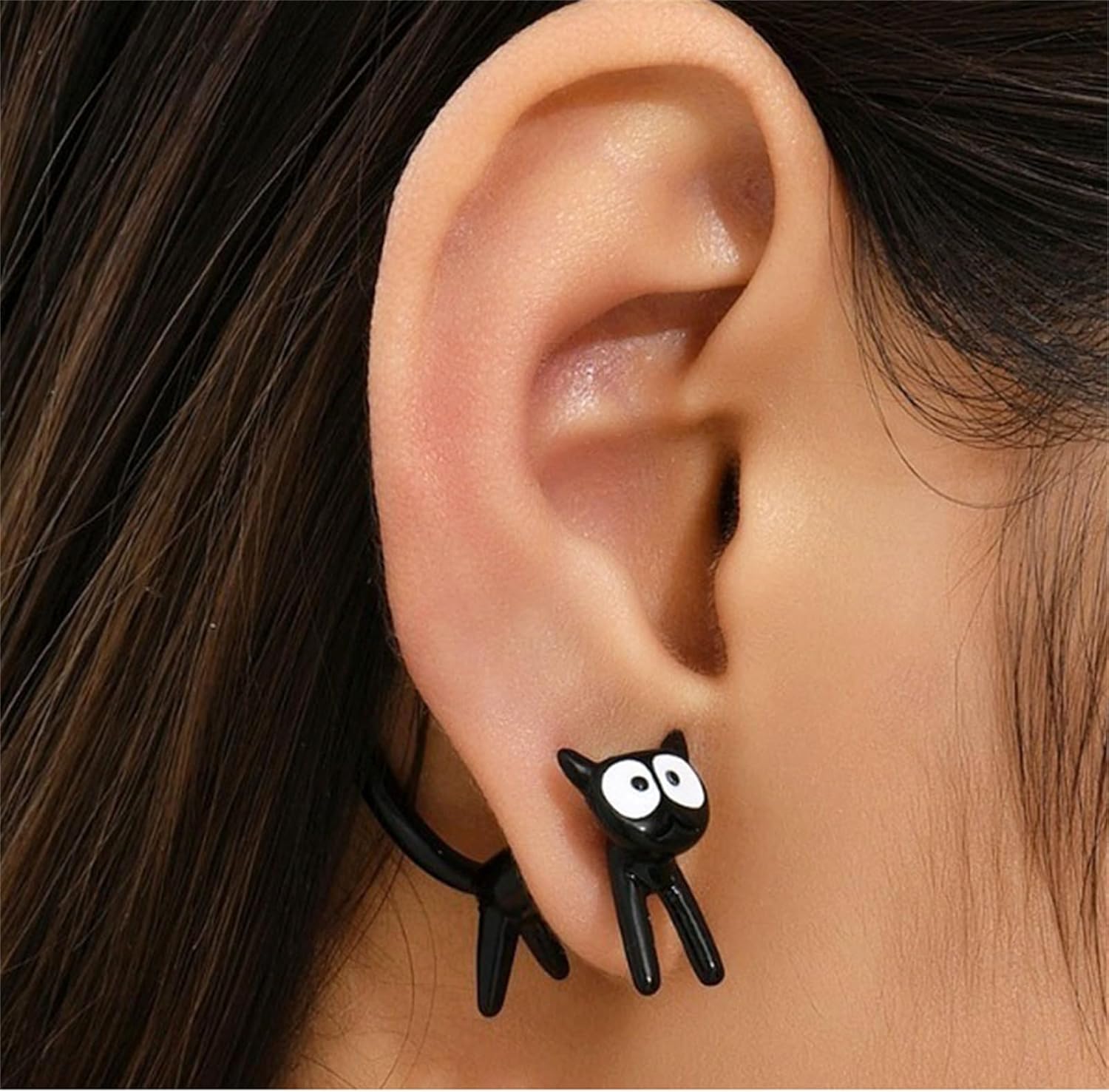 Cute Black Cat Stud Earrings - Sweet & Cute Animal Jewelry Gift for Women - Clip On Earrings for Halloween Decor - Image 3