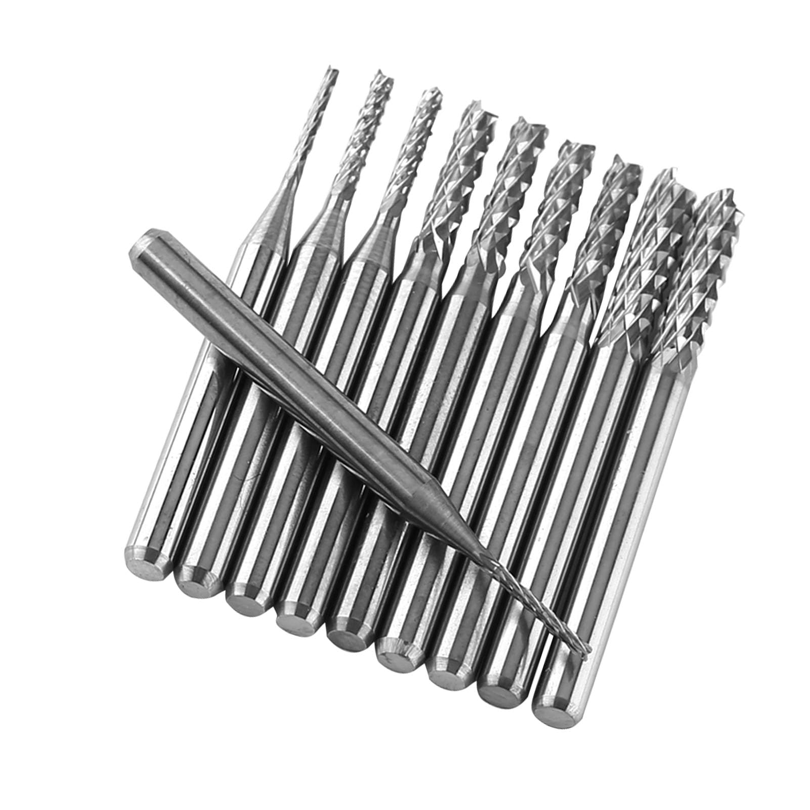 Juego de 10 fresas de carburo de tungsteno, herramientas de corte de fresa de carburo con bordes afilados para fresado de PCB, diámetros de 1,0, 1,5, 2,0, 2,5 y 3,0 mm, para