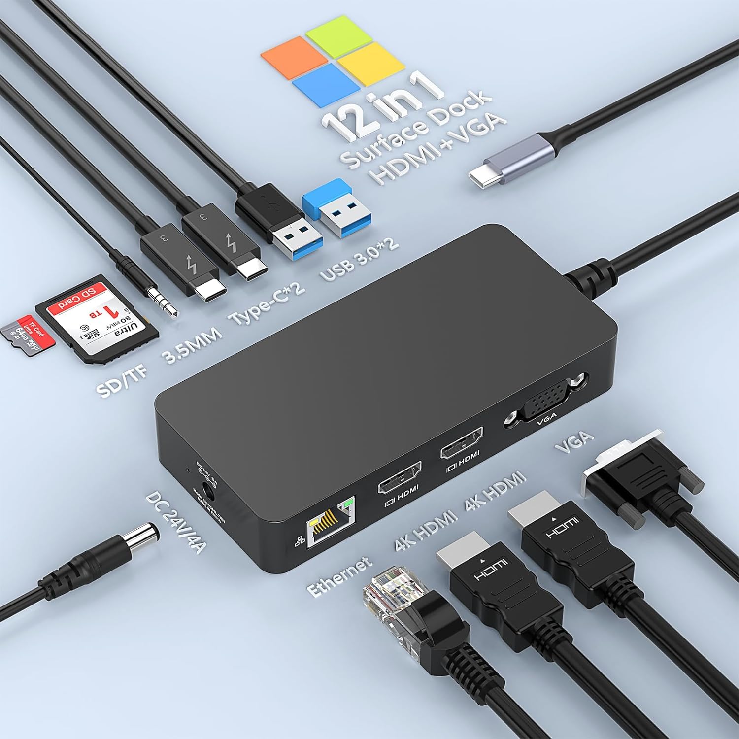 USB C Surface proドック 12-IN-1 thunderbolt 4 ドッキングステーション