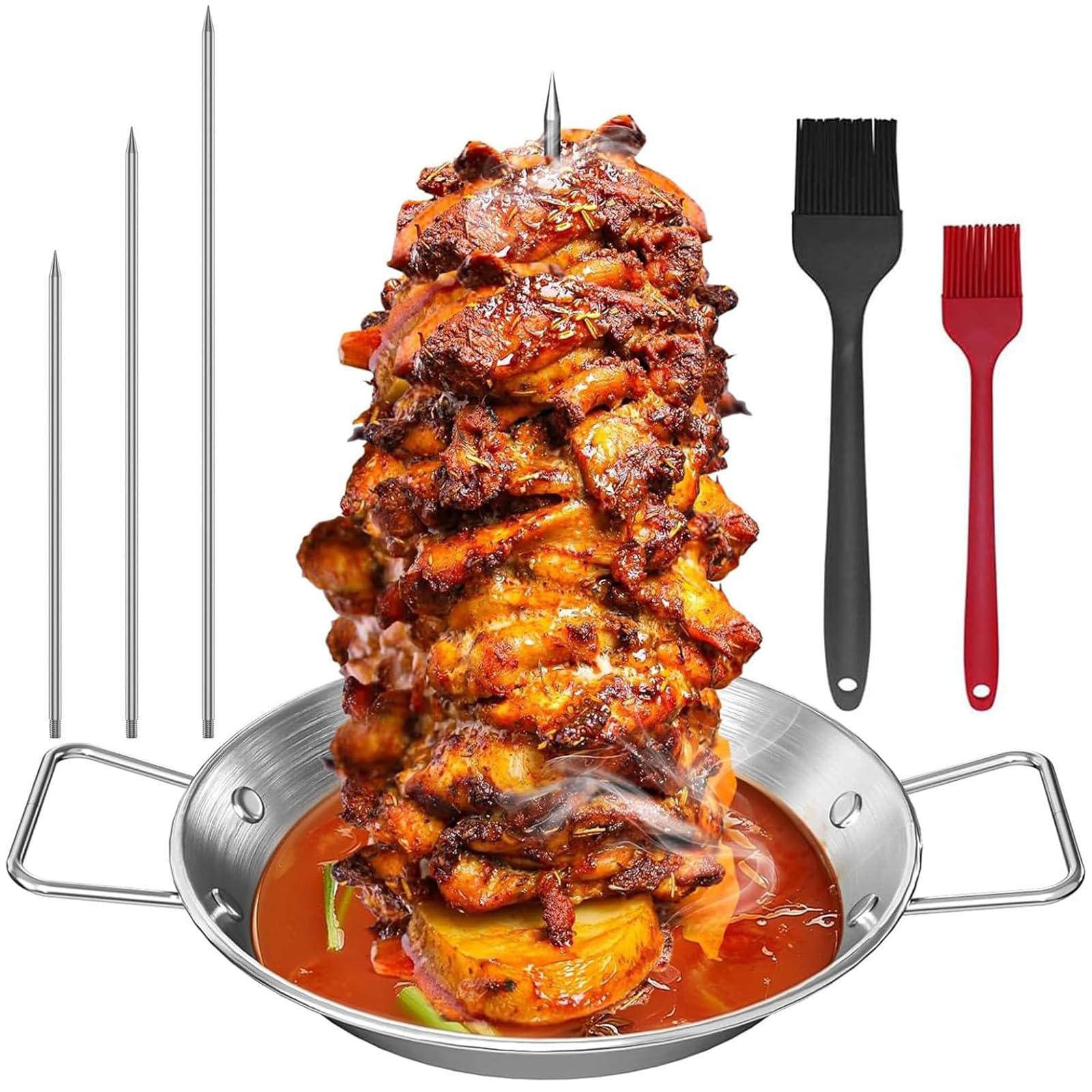 Pipihome Supporto Verticale per Spiedini, Spiedini per Barbecue con 3 Punte di Ricambio, Spiedo per Barbecue (A)