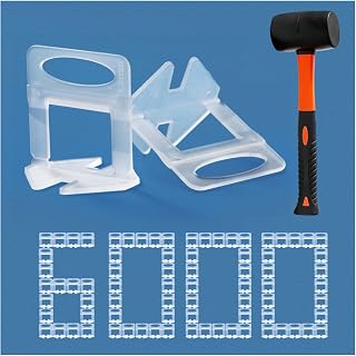 Tile Leveling System 1/16" Spacers Tile Leveler Clips DIY Tile Leveler Spacers 6000 Pcs and Tools Harden Rubber Mallet Hammer 16 oz for Professional Ceramic Tile and Stone Installation